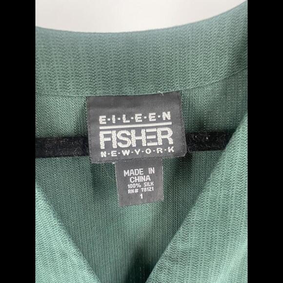 Eileen Fisher Green Silk Button-Up Blouse - Picture 2 of 3